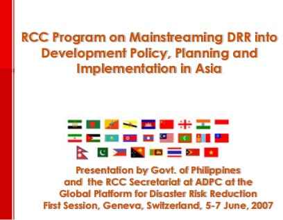 RCC Program on Mainstreaming DRR into Development Policy, Planning and Implementation in Asia