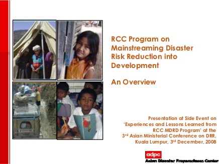 RCC Program on Mainstreaming DRR into Development Policy, Planning and Implementation in Asia: An overview